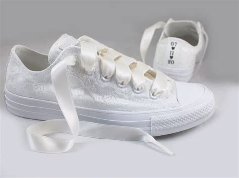 Ivory Rose Lace Wedding Converse Custom Text Ivory Lace Etsy