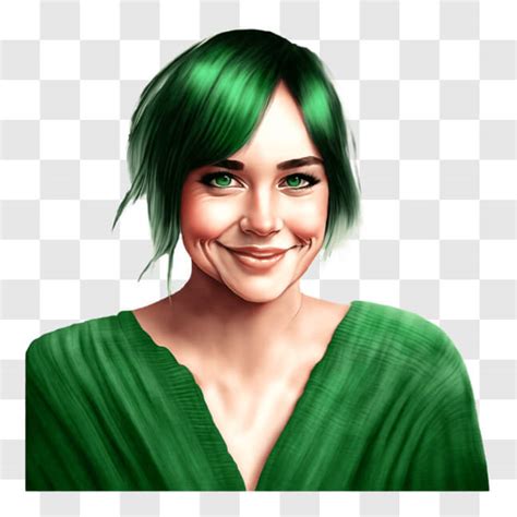 Download Elegant Green Haired Woman Smiling Png Online Creative Fabrica