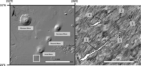 (a) Shaded relief image derived from the Mars Orbiter Laser Altimeter ... 
