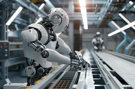 Premium Photo A Robot Is Moving Along A Conveyor Belt