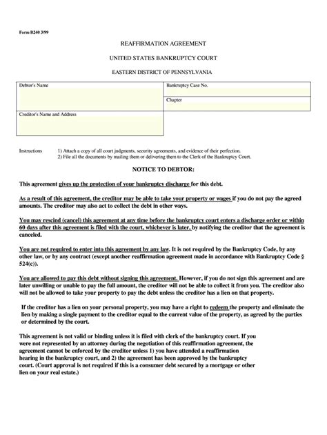 This Agreement Gives Up The Protection Of Your Bankruptcy Discharge For This Debt Form Fill