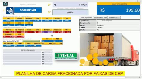 Planilha de Cálculo de Fretes Fracionados por Faixas de Cep