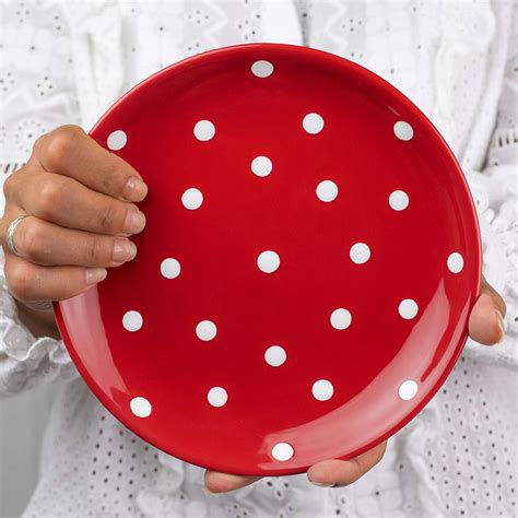 City To Cottage Red And White Pottery Polka Dot Spotty Handmade