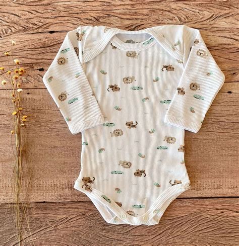 Conjunto Body e Calça Infantil Canelado Safari Roupa de Bebê do