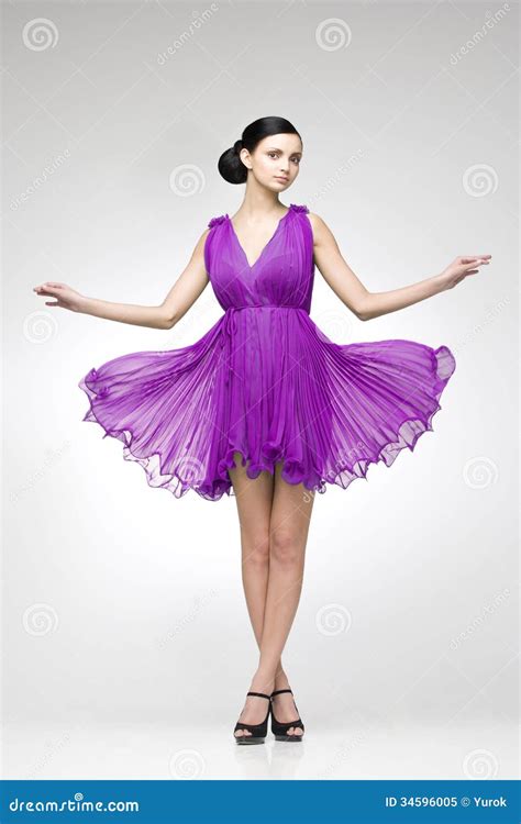 Brunette In Purple Dress Stock Image Image Of Elegant