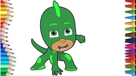 Pj Masks Gecko رسم و تلوين الزاحف ابطال بلباس النوم رسم و تلوين كيكو للصغارابطال بلباس