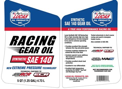 Synthetic SAE 140 Racing Gear Oil - Space Coast Group