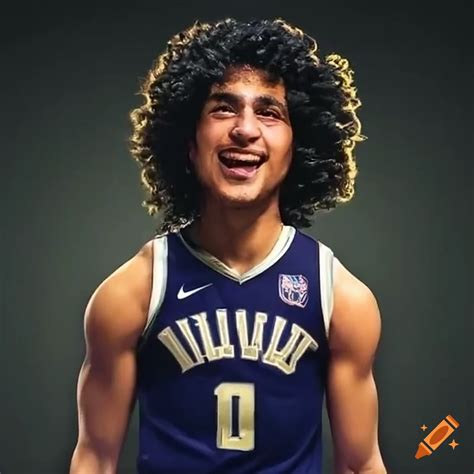 Curly Hair Basketball Player Slam Dunking In A Game