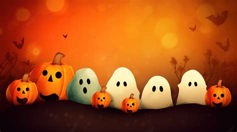 Halloween Funny Pumpkins And Ghosts Wallpaper Background Cute