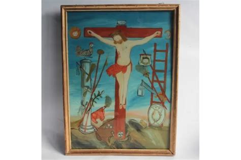 Peinture Fix Sous Verre Crucifixion Du Christ Xviiie Si Cle