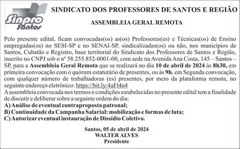 Campanha Salarial 2024 Assembleia Sesi E Senai Sinpro Santos