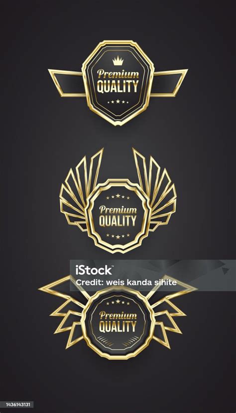 Luxury Premium Quality Badges In Black And Gold Stock Illustration