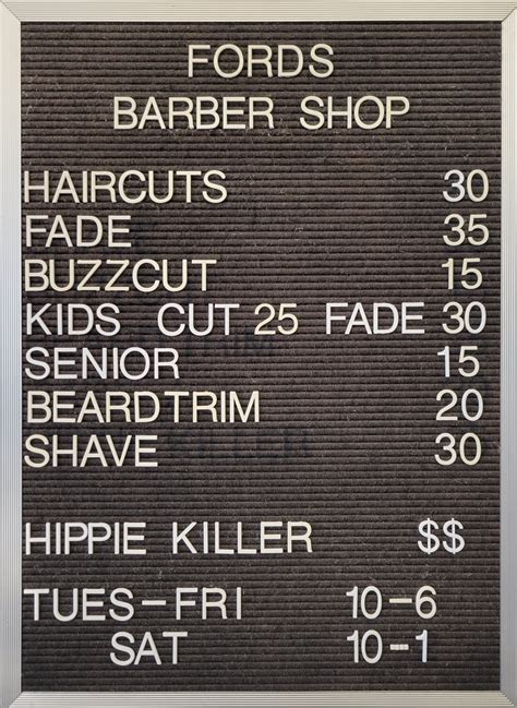 Barber Shop Haircuts Chart