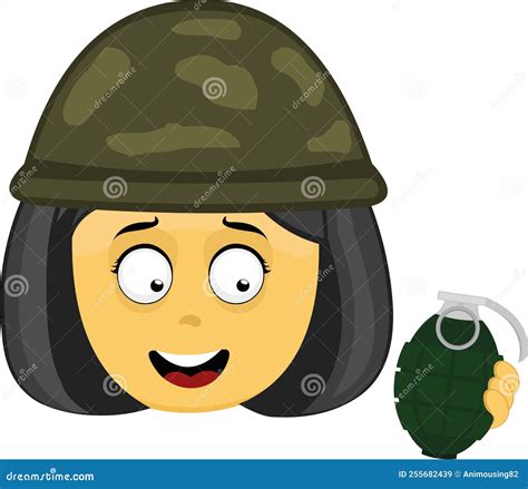 Vector Emoji Illustration Of A Yellow Cartoon Girl Soldier With A