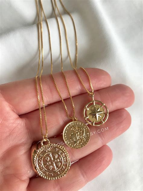 Gold Coin Necklace K Gold Filled Medallion Necklace Athena Etsy