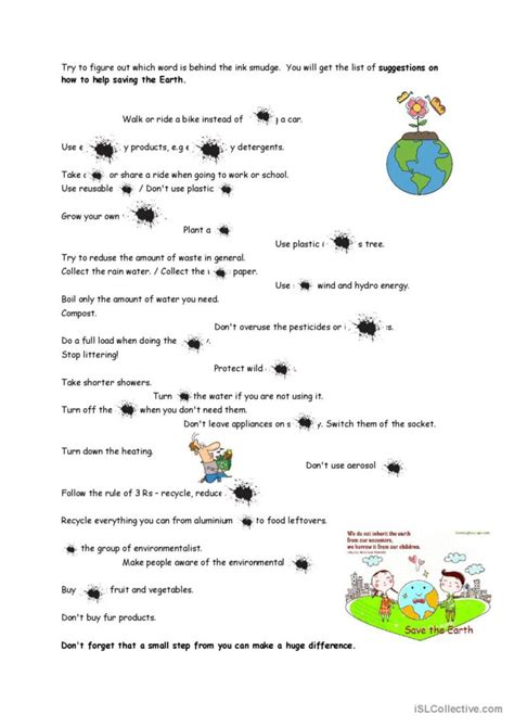 Save The Earth English Esl Worksheets Pdf And Doc