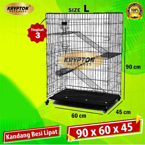 Jual Kandang Kucing Tingkat 3 Size L 90x60x45 Roda BERAT 6KG