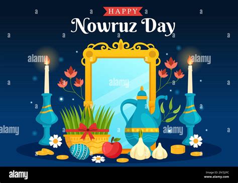 Happy Nowruz Day Or Iranian New Year Illustration With Grass Semeni And