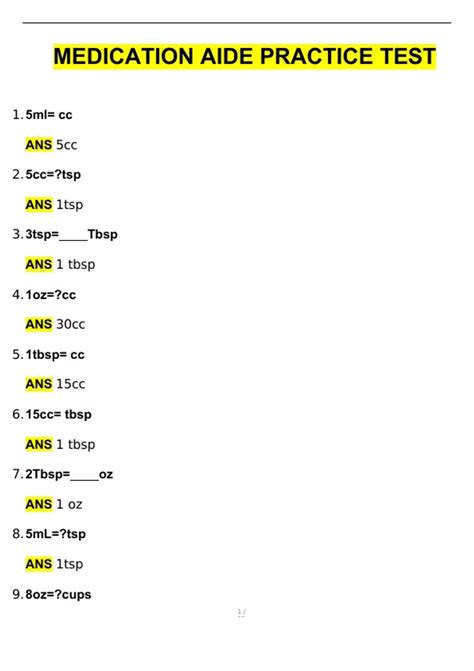 Medication Aide Practice Test Latest Updated Questions And Answers