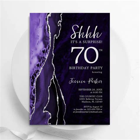 Purple Silver Agate Surprise 70th Birthday Invitation Zazzle