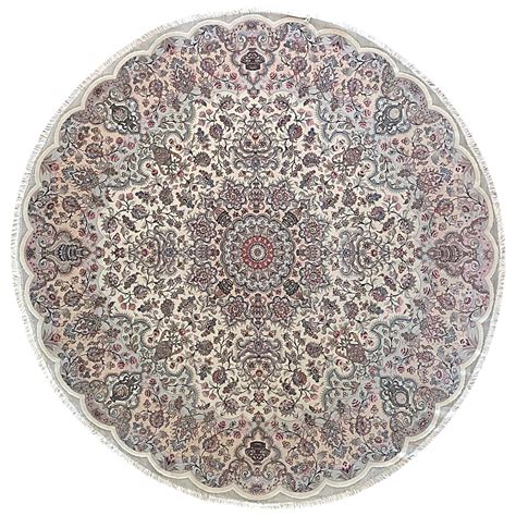 Authentic Persian Hand Knotted Medallion Floral Tabriz Blue Round Rug