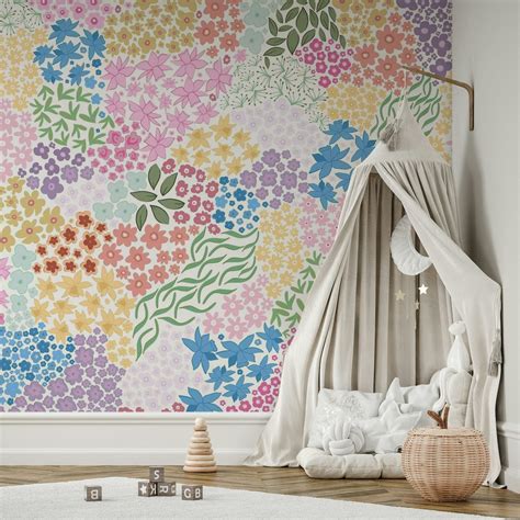 Ditsy Colorful Flowers Wallpaper Happywall