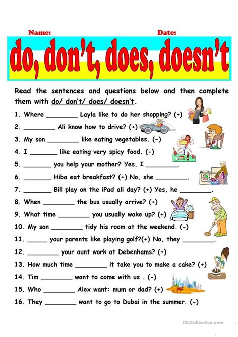 Do Does Don T Doesn T English Grammar Exercises English Grammar