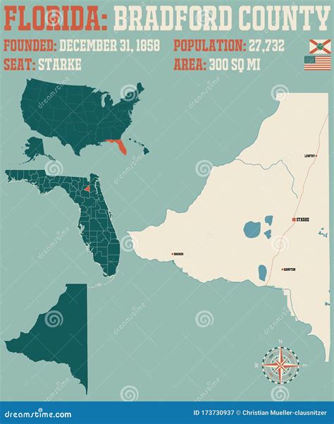 Map of Bradford County in Florida Stock Vector - Illustration of rivers ...