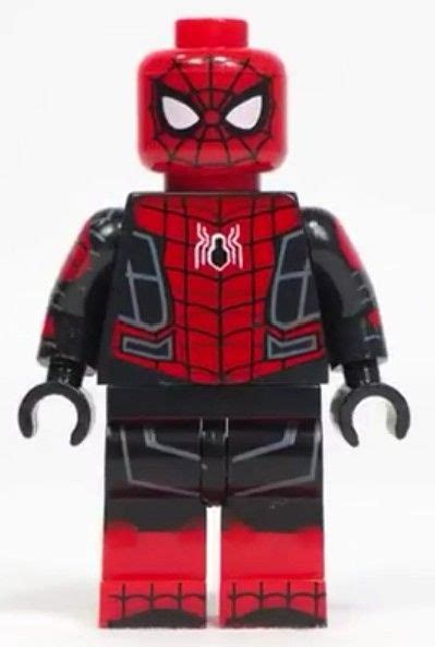 A Lego Spider Man With Red And Black Colors On It S Face Standing In