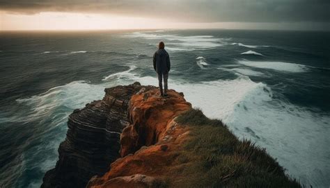 Premium Ai Image The Confident Businessman Stands On The Cliff