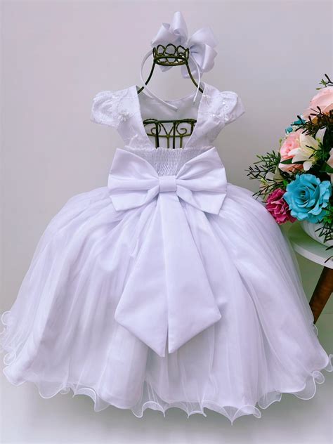 Vestido Infantil Branco Renda C Aplique Borboletas Dama Princesa