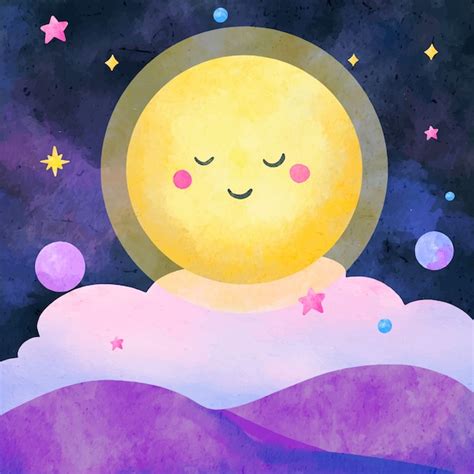 Premium Vector Watercolor Full Moon Illustration