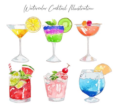 Premium Vector Watercolor Cocktail In Glass Set