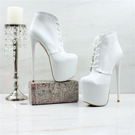 Lace Up White High Platform Booties Tajna Shoes Tajna Club