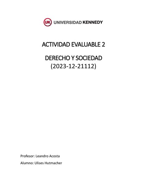 Actividad Evaluable 2 Derecho Y Sociedad ACTIVIDAD EVALUABLE 2