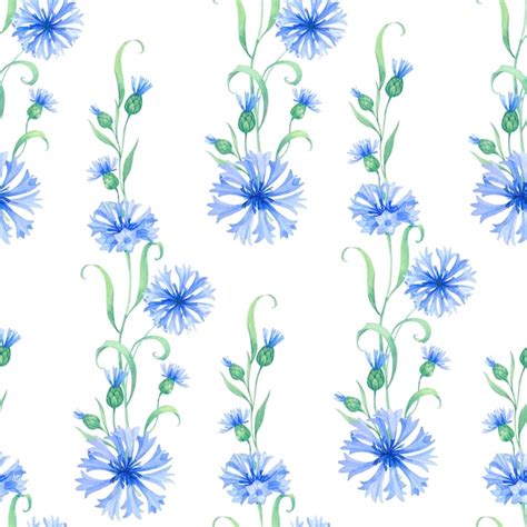 Premium Photo Cornflowers Seamless Watercolor Pattern With Blue