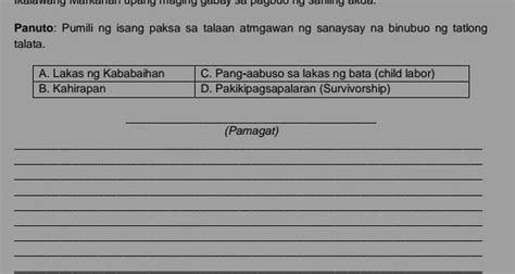 Panuto Pumili Ng Isang Paksa Sa Talaan Atmgawan Ng Sanaysay Na Binubuo