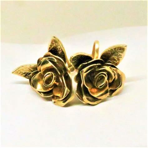 Rose Earrings Vintage Coro Signed Gold Filled Screw Back Etsy