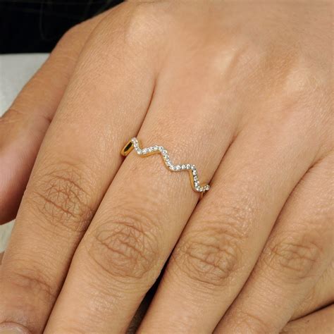 Diamond Zig Zag Wave Ring 14k Solid Gold Wave Ring Lab Grown Diamond