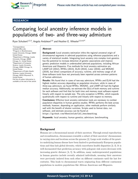 Pdf Comparing Local Ancestry Inference Models In Populations Of Two