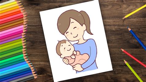 Happy mothers day Simple Easy Drawing | Drawing Mother and baby - YouTube