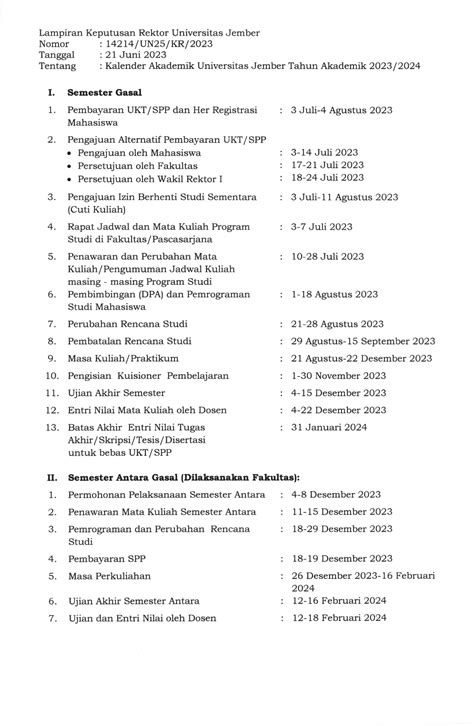 KALENDER AKADEMIK TAHUN AKADEMIK 2023 2024 Himapta Faperta Unej