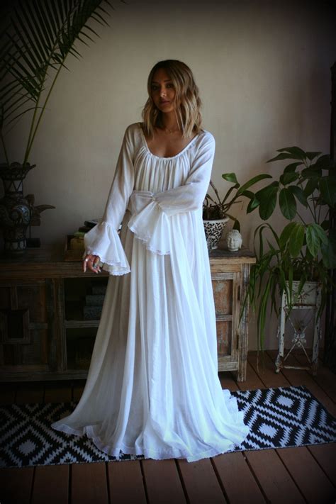 100 Cotton Nightgown Long Sleeve Jane Austen Full Sweep Etsy White Cotton Sleepwear Cotton