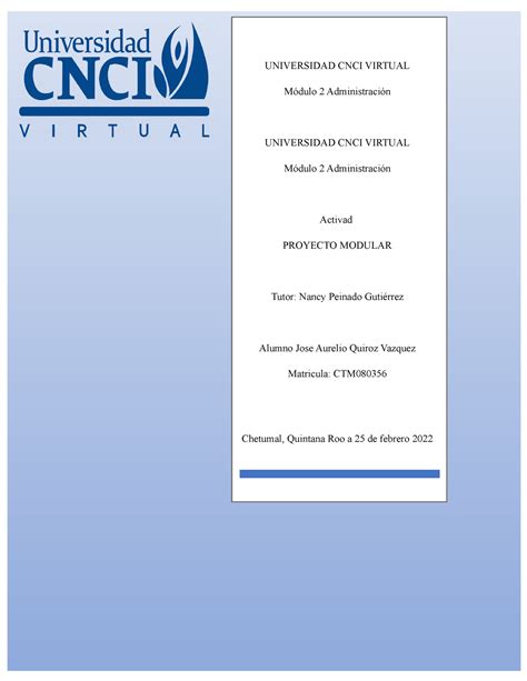 Proyecto Modular De La Administracion Universidad Cnci Virtual Módulo