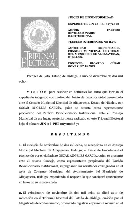 Recurso De Inconformidad Tribunal Electoral Del Estado De