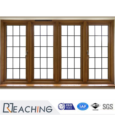 Aluminum Profile Wood Grain Color Double Tempered Glass Casement Window