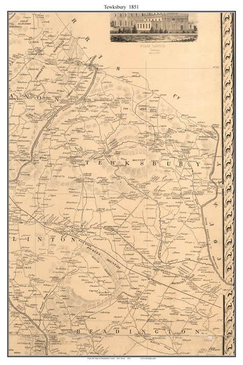 Tewksbury New Jersey 1851 Old Town Map Custom Print Hunterdon Co