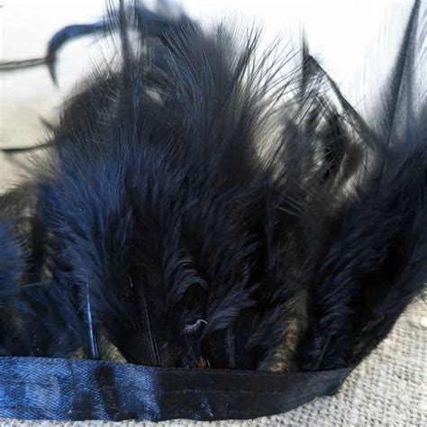 Black Feather Trim Soft Pure Black Feathers On A Satin Band