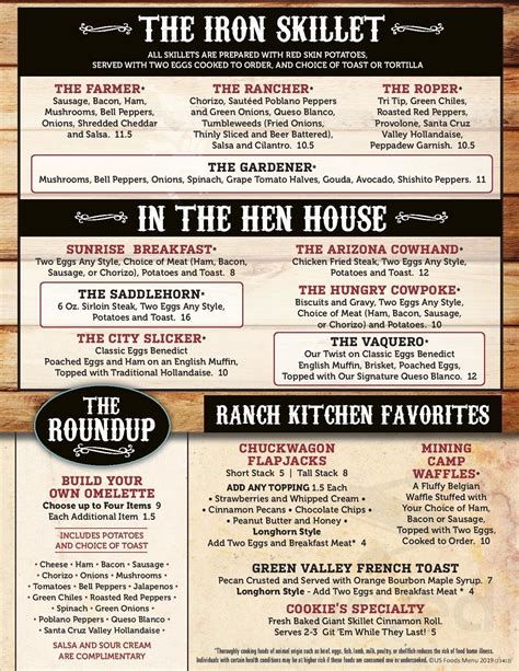 Longhorn Grill And Saloon Menu In Amado Arizona Usa