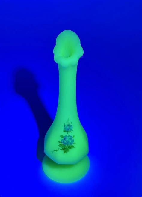 Vintage Fenton Custard Glass Swung Bud Vase Hand Painted Signed